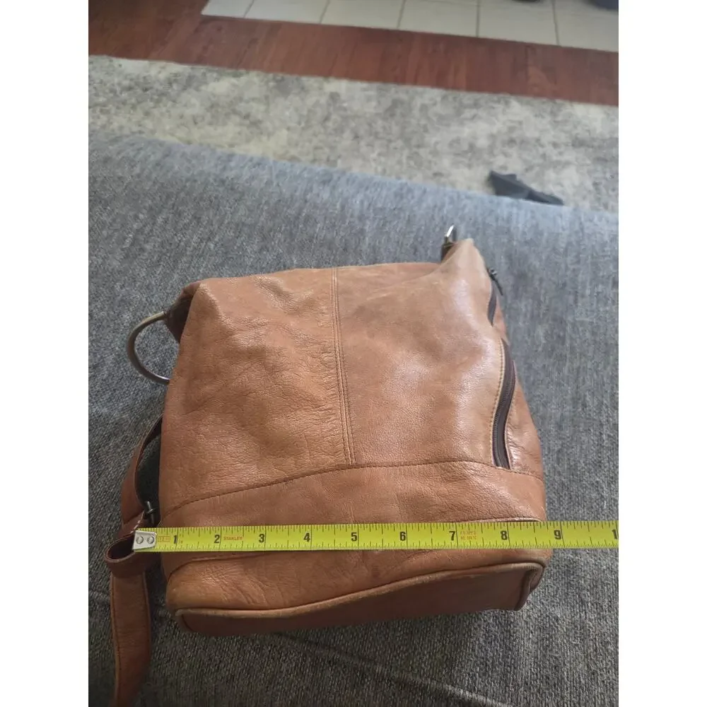 Vintage Columbian Brown Camel Tan Leather Convertible Bag Slouchy Backpack Boho